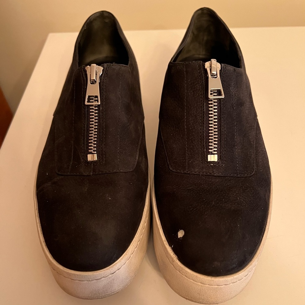 Vince suede zipper slide ons